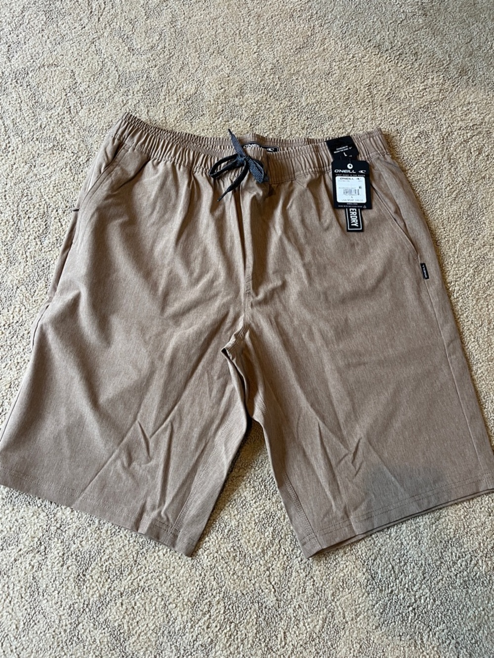 O’NEILL Men's Tan Elastic-Waist Shorts 21”